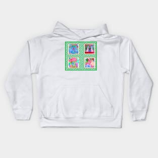 Preppy prints on green lattice Kids Hoodie